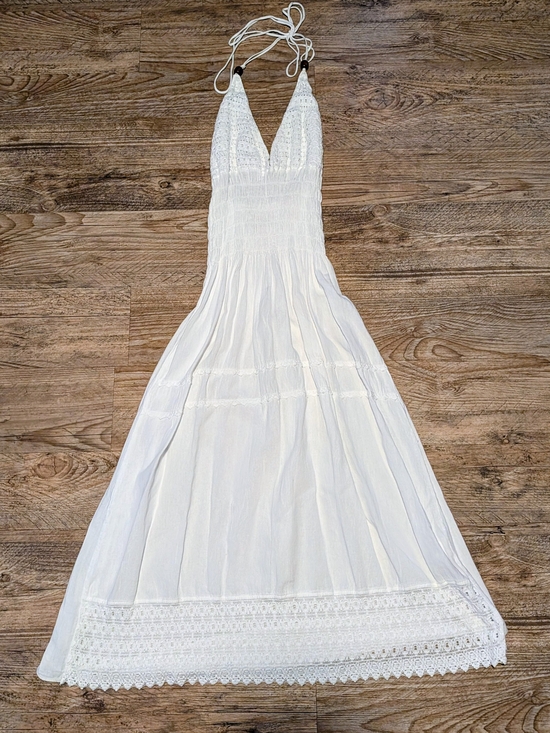 Dresses & Skirts - White Halter Maxi Dress with Crochet Detail